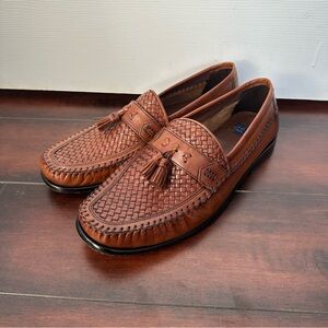 Size 11 Nunn Bush Men's Strafford Woven Slip-On Loafer Dress Shoes, Cognac